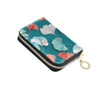 KLL Green Gingko Leaf Origami Art Leather Card Holder Wallet with Cion Purse RFID Blocking Card case with Zipper