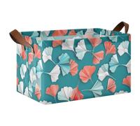 KLL Green Gingko Leaf Origami Art Storage Basket Storage Cube Basket Bins with Handles Foldable Cubes for Bedroom, Living Room, Home Organization 2 Pack
