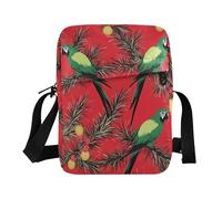 KLL Green Scarlet Macaw Red Pine Trees Merry Christmas small messenger bag for men Vegan Leather mens crossbody bag Shopping Woman Handbag Shoulder Strap