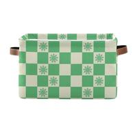 KLL Green Sun Checker Plaid Pattern storage baskets, and waterproof fabric cube storage bins with sturdy handle Hamper little little 2 Piecing for bedroom bedroom baby