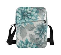 KLL Grey and Teal Floral Leaves on White Fabric messenger bags for women Vegan Leather green crossbody bags for women Casual Shoulder Handbags