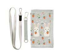 KLL Grey Bunny Strawberry Rabbit Trifold fold Wallet for Birthday Gift Minimalist Sturdy Wallets with Lanyard