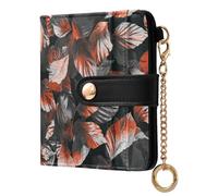 KLL Grey Orange Abstract Leaves Women's Folding Card Wallet Cute PU Leather Wallet for Women Boys Girls