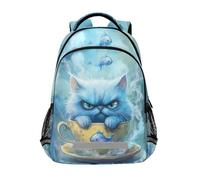 KLL Grumpy Bohemian Cat Blue Fish water bottle backpack kids with chest strap bookbags for student mochilas para la escuela
