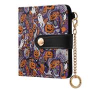 KLL Halloween Abstract Pumpkin ghosts Ladies PU Leather Bifold Wallet Cute PU Leather Folding Wallet for Women Girls