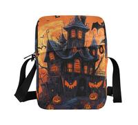 KLL Halloween Bat Black Haunted House Pumpkin messenger bags for women Vegan Leather men shoulder bag Casual Shoulder Hand Bag For Woman
