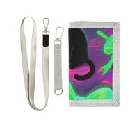 KLL Halloween Black Cat Spider Bow Trifold Men's Wallet Cool Gifts Simple Colorful Thin Wallets for Men with Lanyard