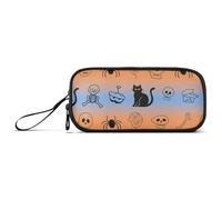 KLL Halloween Black Cat Spider Skull Nylon Big Pencil Bags Large Capacity Pencil Cases for School School Stationery for High School Man