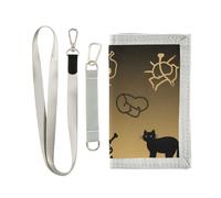 KLL Halloween Black Cat Spider Skull Trifold Slim Wallet for Travel Nylon Colorful Men Wallet with Lanyard