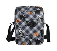 KLL Halloween Black Checkered Pumpkin Cat Skull messenger bag crossbody Vegan Leather over the shoulder bags for men Travel Shoulder Hand Bags