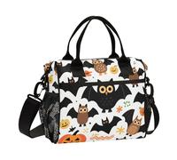 KLL Halloween Cartoon Bats and Owls Eco-Friendly Lunch Cooler Bag with Shoulder Strap Lunch Box for Teen Girls for Outdoor lonchera termica para adultos
