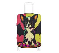 KLL Halloween Cute Dog with Bat Wings Memphis Color Elastic carry on luggage cover protector Washable suitcase elastic cover travel accessories Fit 18-32 Inch Luggage, Halloween cute dog with bat