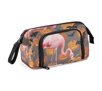 KLL Halloween Orange Pumpkin Flamingos Pen Case Large Capacity Pencil Storage Case with Zipper for Man High School Supplies