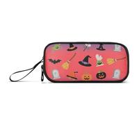 KLL Halloween Orange Pumpkin Witch Nylon Large Pencil Bag High Capacity Pencil Case for School Stationery Bag for School Teacher