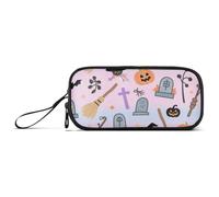 KLL Halloween Orange Pumpkin Witch Nylon Pencil Bag School Supplies Large Capacity Mesh Pen Pencil Case Stationery Bag for College Student