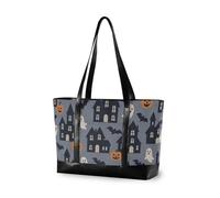 KLL Halloween Pattern Haunted Houses on Gray essentials bags for laptops for women with zipper 14inch tote bag Large Handbag for teacher with maletines para mujer