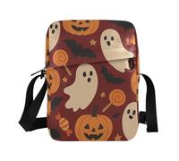 KLL Halloween Pumpkins and Ghosts messenger bag Vegan Leather mens crossbody bag Travel Shoulder Handbags