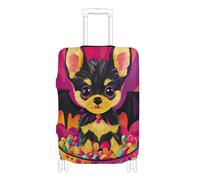 KLL Halloween Puppy with Bat Wings Memphis Color Elastic large luggage cover Anti Scratch covers for suitcases suitcase protector Fit 18-32 Inch Luggage, Halloween puppy with bat wings Memphis color