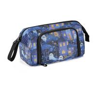 KLL Halloween Villages Blue Illustration Cut Pencil Bag Large Capacity Cases with Pencil Portable for Teen Preppy School