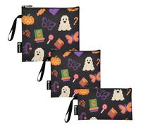 KLL Halloween Yellow Pixel Pumpkin 3 Piecing Reusable Travel Snack Bags Portable Diaper Bag Organization for Camp Friends and Gear