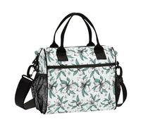 KLL Hand-Drawn Lily Flower Plaid Mint Adjustable Lunch Bag with Shoulder Strap Lunch Boxes for Adults for Travel Bolsa para lonche