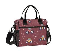 KLL Hand-Drawn Tractors Burgundy Sturdy Large Lunch Tote with Shoulder Strap Lunch Boxes for Teen for College bolsas para el Lunch