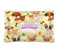 KLL Happy Birthday Cute Dog Washable Pet Mattress Soft Comfortable Anti-Slip Bottom Pet Mat for Large Jumbo Medium Small Dogs 36" x 24"