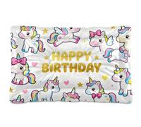 KLL Happy Birthday Cute Unicorns Washable Pet Sleeping Mat Soft Anti-Slip Cat Kennel Crate Pad for Large Jumbo Medium Small Dogs 24" x 18"