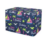 KLL Happy Birthday Dark Blue Seagull Boat Tree Dog Cage Cover Kennel Covers for Puppy Rollers Shades 30 Inch