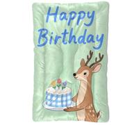 KLL Happy Birthday Deer Green Washable Dog Cat Bed Non-Slip Soft Comfortable Dog Crate Mat for Large Jumbo Medium Small Dogs 24" x 18"