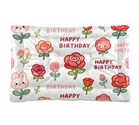 KLL Happy Birthday Lovely Rose Washable Pet Bed Mat Non-Slip Soft Comfortable Cat Kennel Crate Pad for Large Jumbo Medium Small Dogs 24" x 18"