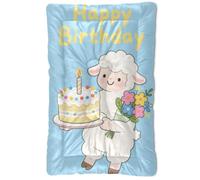 KLL Happy Birthday Sheep Blue Washable Dog Sleeping Mattress Soft Anti-Slip Pet Kennel Beds for Large Jumbo Medium Small Dogs 36" x 24"
