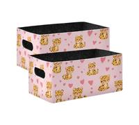 KLL Happy Cartoon Leopard Pink foldable Felt storage containers baskets for bedroom big durables fabric storage cubes