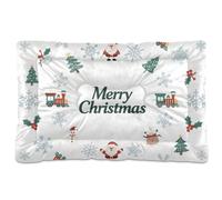 KLL Happy Christmas White Blue Snowflake Round Washable Pet Sleeping Mat Non-Slip Soft Comfortable Dog Crate Mat for Medium/Large Dogs 36" x 24"