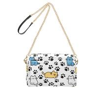 KLL Happy Cute Cat Colorful Footprint Black Fashion Crossbody Bags For Women Small Vegan Leather Women's Purse Waterproof Shoulder Handbag
