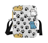 KLL Happy Cute Cat Colorful Footprint Black messenger bag for men Vegan Leather mens crossbody bag small Shopping Lady Shoulder Handbags