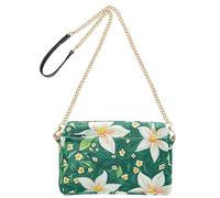 KLL Happy Easter White Lily Green Leaves Fashion Crossbody Bags For Women Small Vegan Leather Women's Cross Body Purse Zip Shoulder Crossover Bag