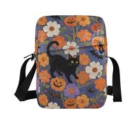 KLL Happy Halloween Black Cat Pumpkin crossbody messenger bag Vegan Leather cross body bag men Travel Ladies Shoulder Handbags