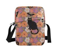 KLL Happy Halloween Black Cat Pumpkin mens messenger bag Vegan Leather Crossbody Bags For Women Casual Lady Shoulder Handbags