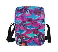 KLL Happy Halloween Blue Shark Skull messenger bag cute Vegan Leather Crossbody Bags For Women Small Travel Handbag For Travel