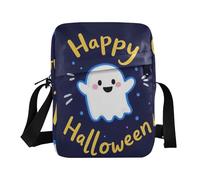 KLL Happy Halloween Cartoon Cute White mens messenger bag crossbody Vegan Leather Small Crossbody Bags Travel Shoulder Handbag