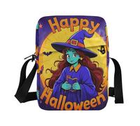KLL Happy Halloween Cartoon Cute Witch messenger bag Vegan Leather shoulder bags Travel Shoulder Handbags