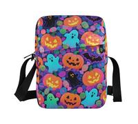 KLL Happy Halloween Colorful Candy Ghosts mens messenger bag crossbody Vegan Leather men shoulder bag Travel Shoulder Handbag