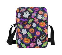 KLL Happy Halloween Colorful Candy Ghosts mens messenger bag Vegan Leather Shoulder Crossover Bag Travel Handbag For Travel