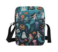KLL Happy Halloween Mermaid Pumpkin crossbody messenger bag Vegan Leather Small Crossbody Bags For Women Travel Shoulder Handbags