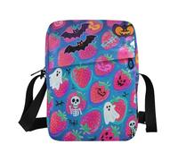 KLL Happy Halloween Red Strawberry Skull men's messenger bag Vegan Leather crossbody bag Travel Shoulder Hand Bags