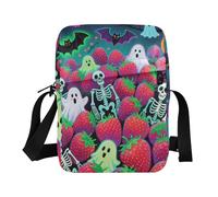KLL Happy Halloween Red Strawberry Skull messenger bag for women Vegan Leather cross body bag men Travel Shoulder Handbag