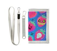 KLL Happy Halloween Red Strawberry Skull Trifold Slim Wallet for Men for Travel Simple Sturdy Billfold with Lanyard