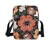 KLL Happy Halloween Skull Flowers messenger bag for men Vegan Leather mens crossbody bag small Shopping Shoulder Handbags For Women