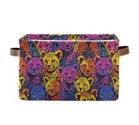 KLL Happy Rainbow Cheetah Cubs storage baskets, foldable and waterproof pantry baskets with sturdy handle organizing 20 quart 20 quart set of 2 for cloth cloth sheet